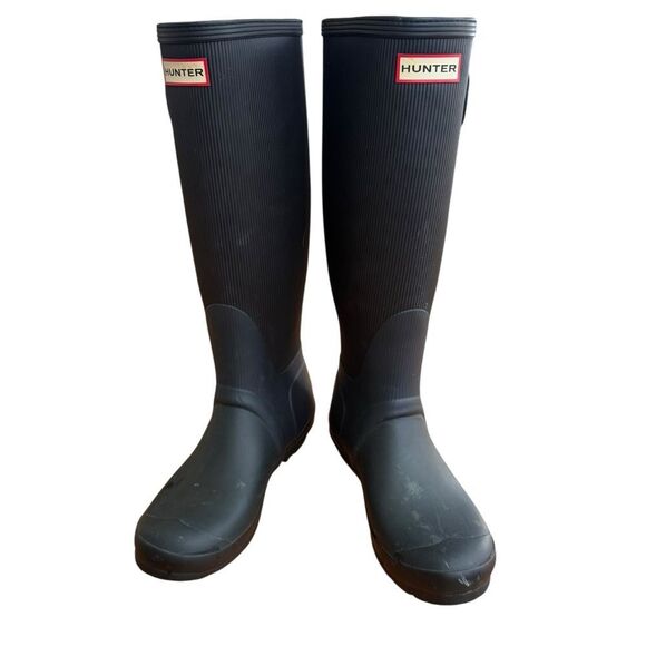 Hunter Women’s Original Tall Ribbed Rain boot in black 6M/7F - Picture 1 of 7